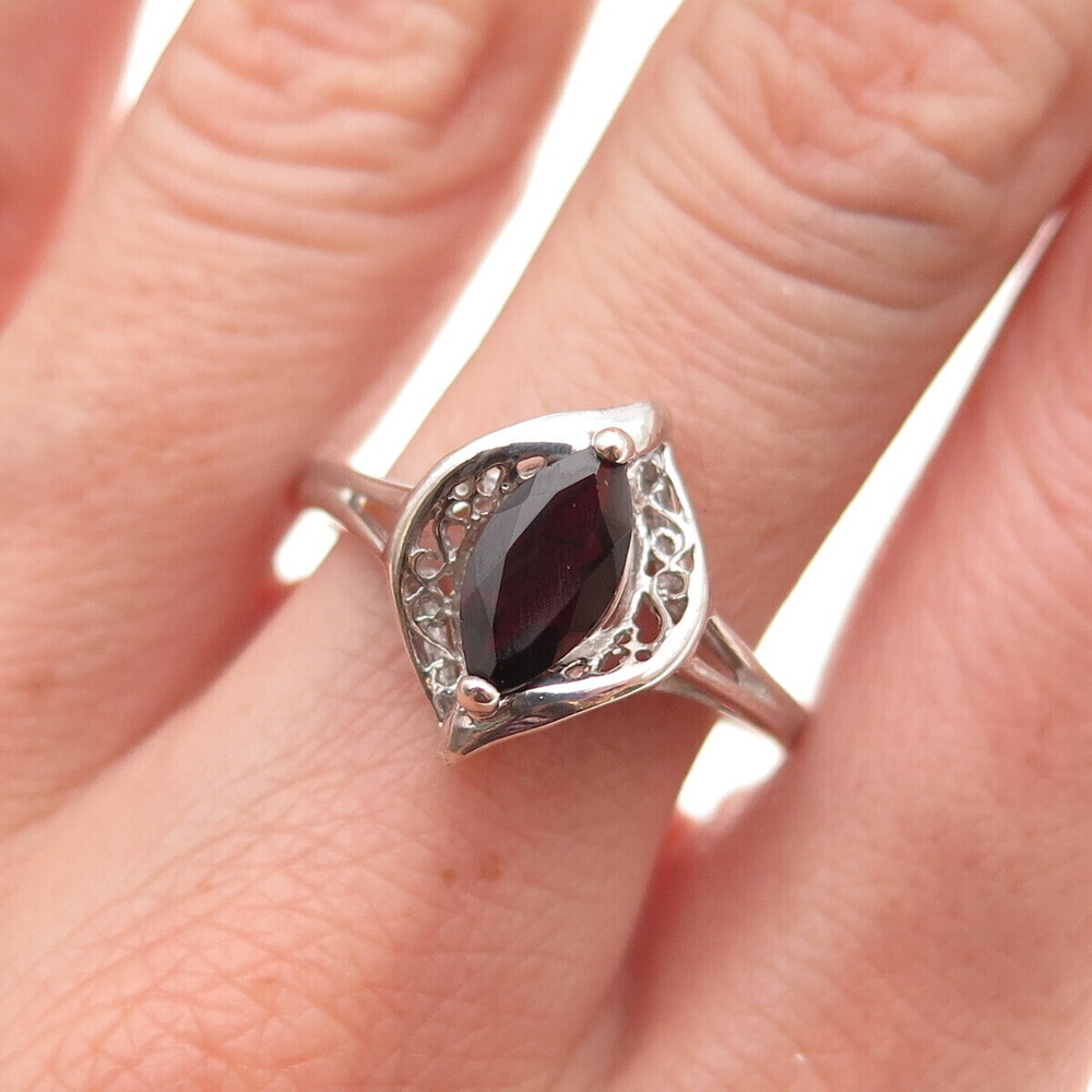 RJ Graziano 925 Sterling Silver Vintage Real Red Garnet Filigree Ring Size 10.25